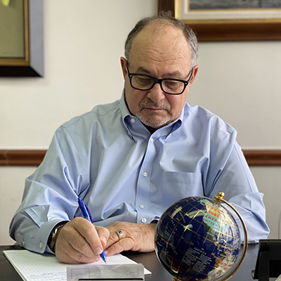 Miguel Rosenfeld at his desk in 2020